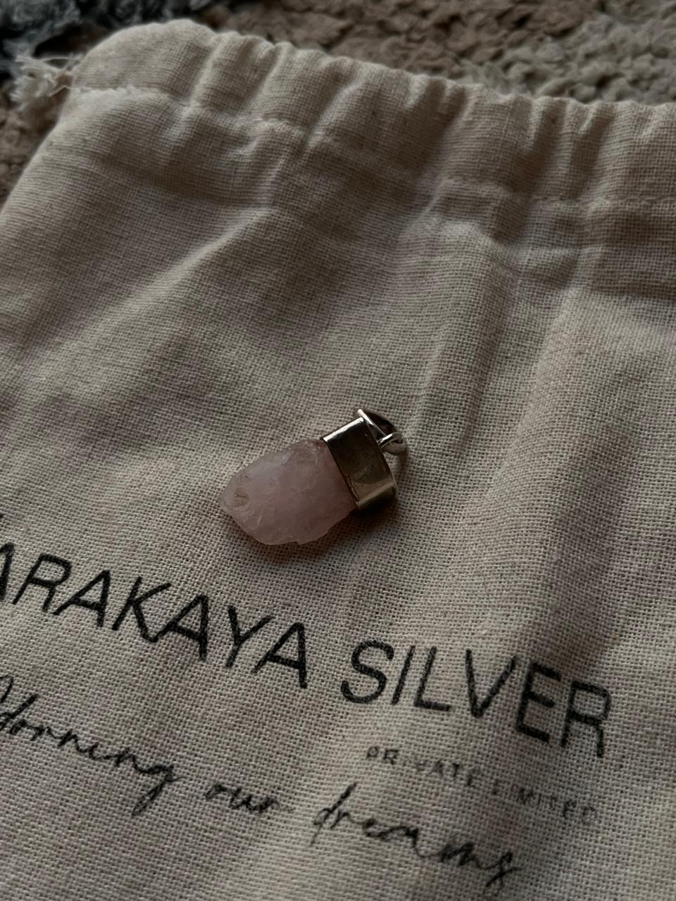 Natural Rose Quartz Raw Crystal Silver Pendant