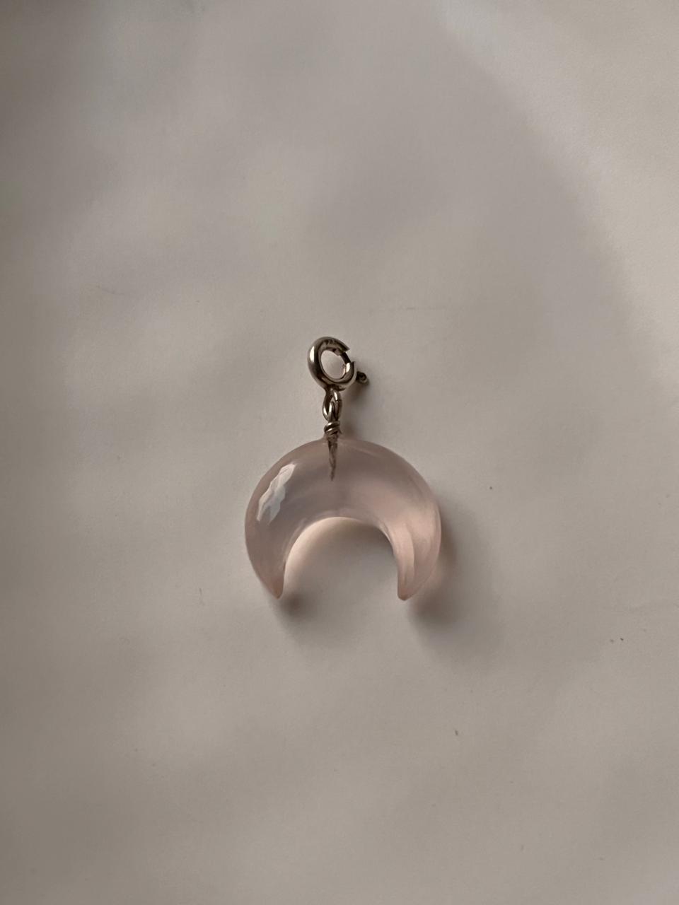 Silver Rose Quartz Crescent Moon Crystal Charm