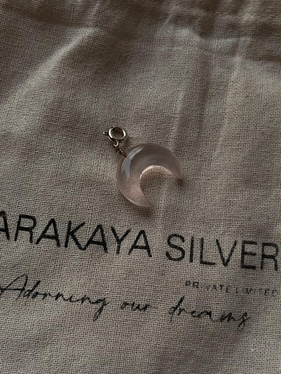 Big Rose Quartz Crescent Moon Silver Jewelry Charm