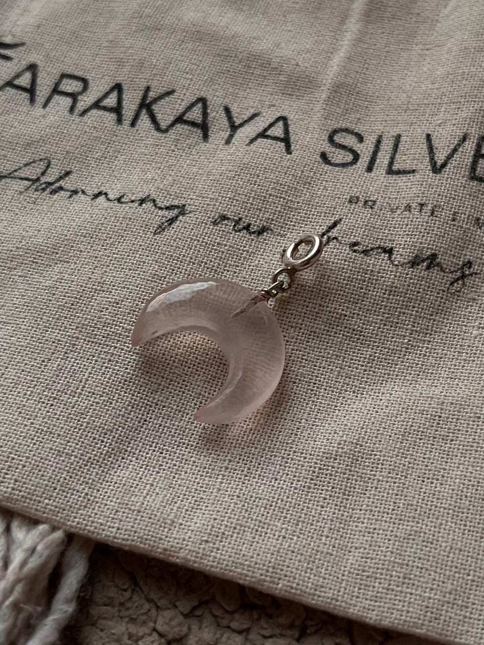 Rose Quartz Crescent Moon Crystal Silver Charm