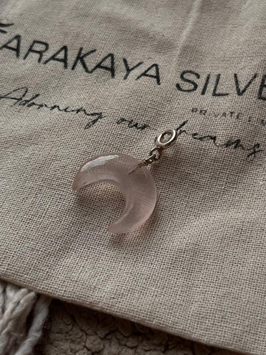 Rose Quartz Crescent Moon Crystal Silver Charm