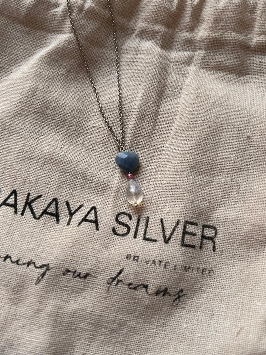 Blue Opal Heart and Moonstone Pear Necklace