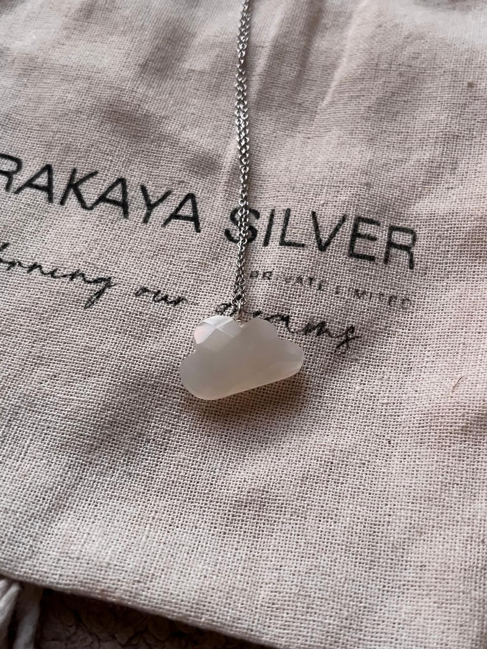 Silver Necklace with White Moonstone Cloud Crystal Pendant