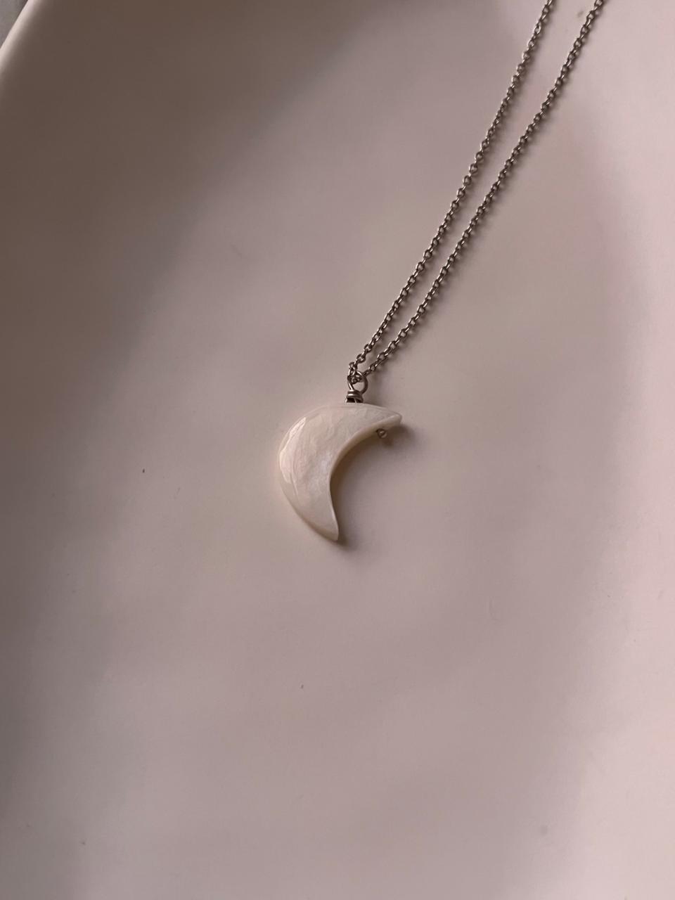Crescent Moon Mother of Pearl Crystal Necklace 