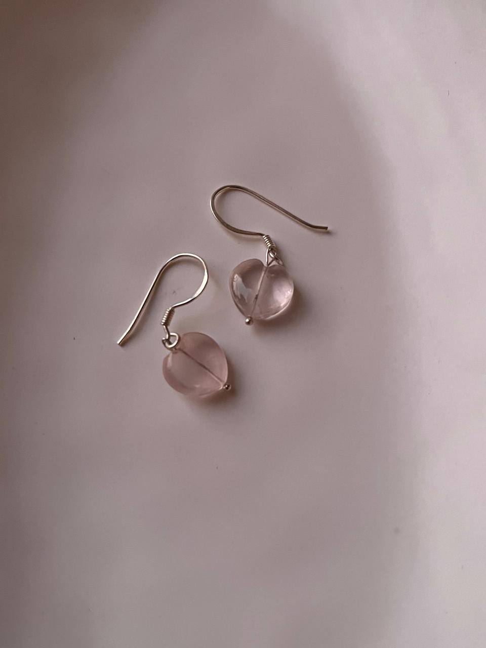 Silver Rose Quartz Crystal Earrings for Healing