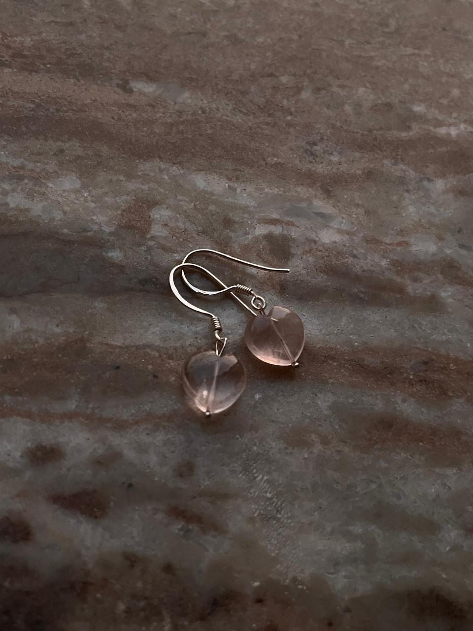 Heart Shaped Rose Quartz Silver Earrings for Love