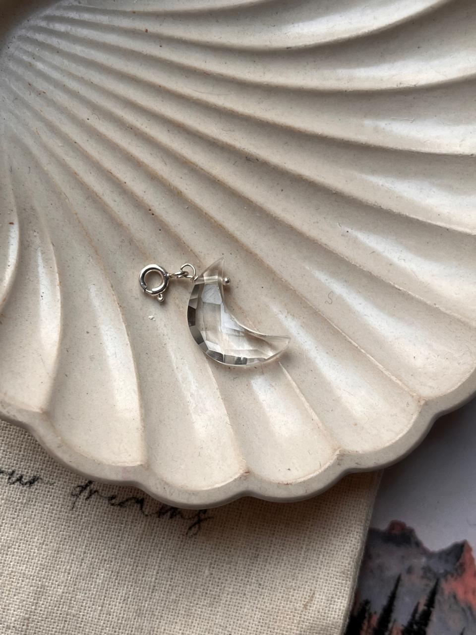 Clear Quartz Crescent Moon Charm for Spiritual Energy