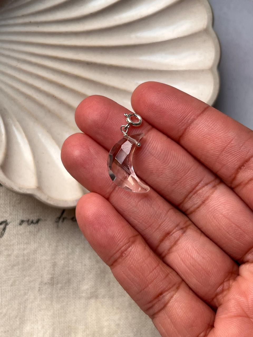 Clear Quartz Crescent Moon Charm for Intuition