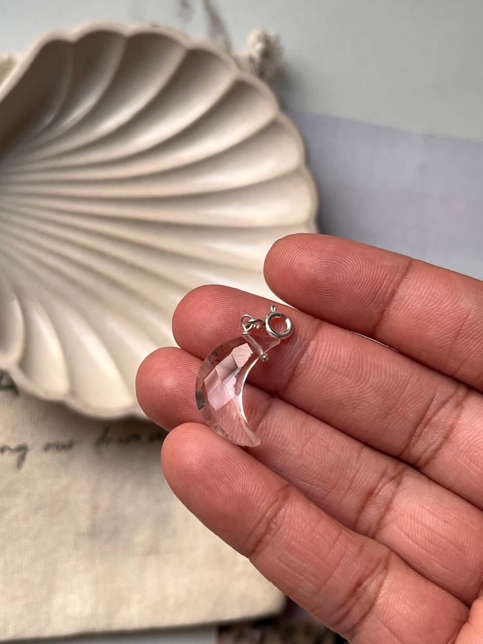 Crescent Moon Crystal Charm with Clear Quartz