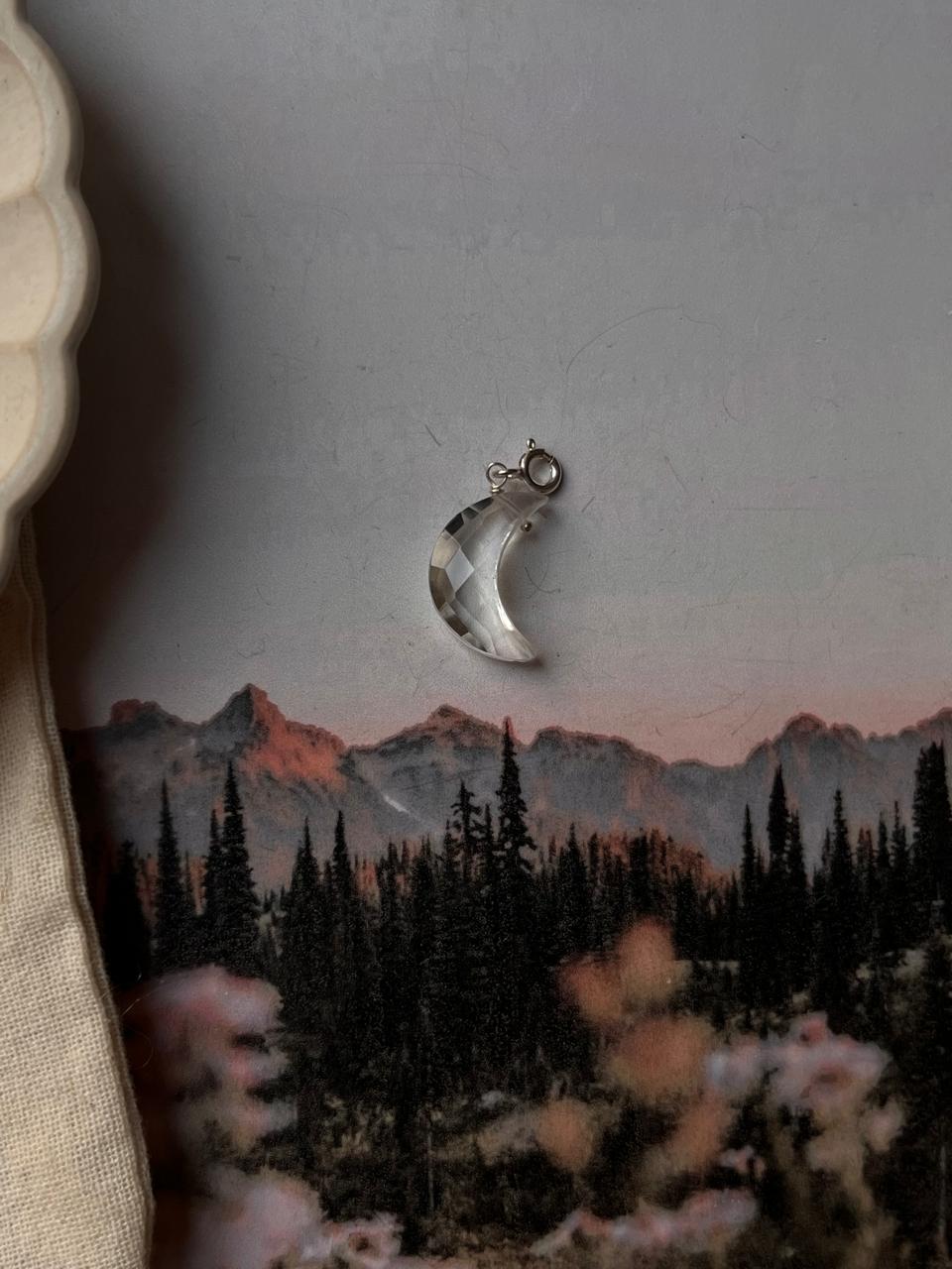 Clear Quartz Crescent Moon Charm for Healing