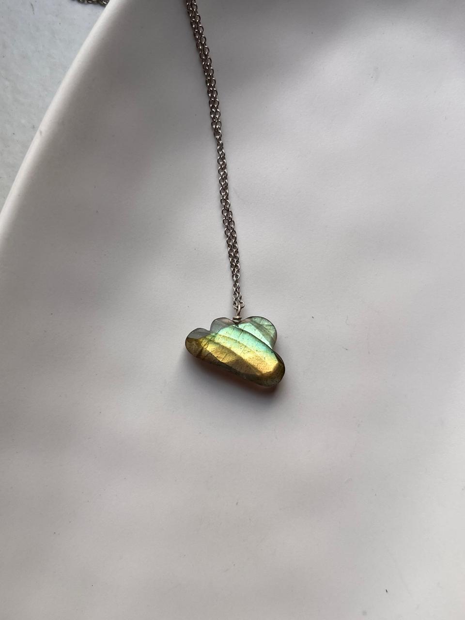 Sterling Silver Necklace with Labradorite Big Cloud Faceted Crystal Pendant
