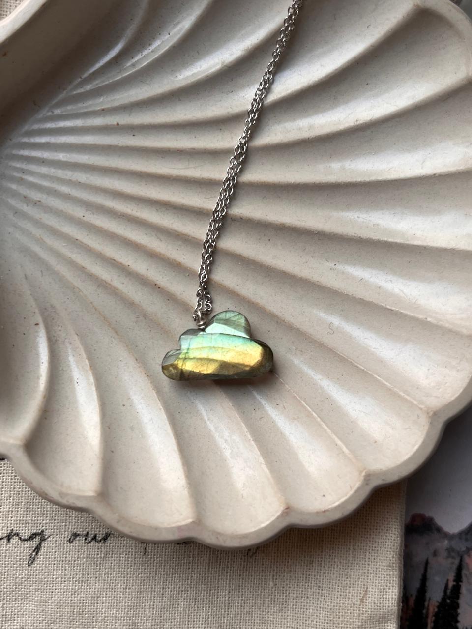 Labradorite Faceted Cloud Crystal Necklace in Silver - Natural Gemstone Jewelry