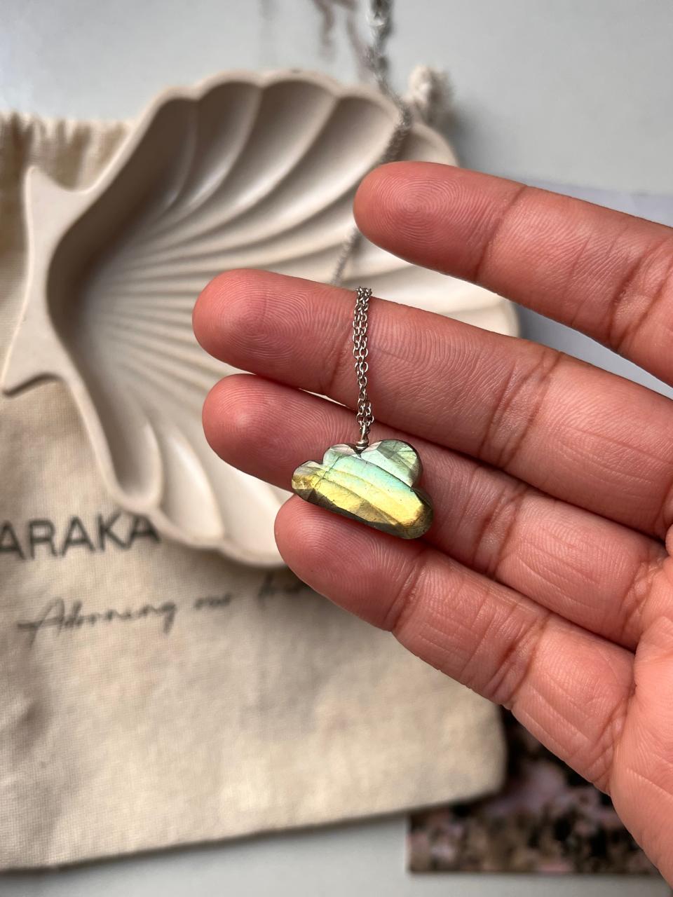 Faceted Labradorite Cloud Crystal Silver Necklace - Elegant Gemstone Pendant
