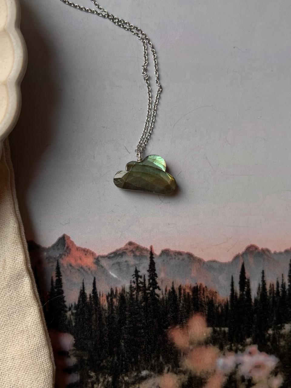 Handmade Labradorite Faceted Cloud Crystal Silver Necklace - Statement Gemstone Jewelry