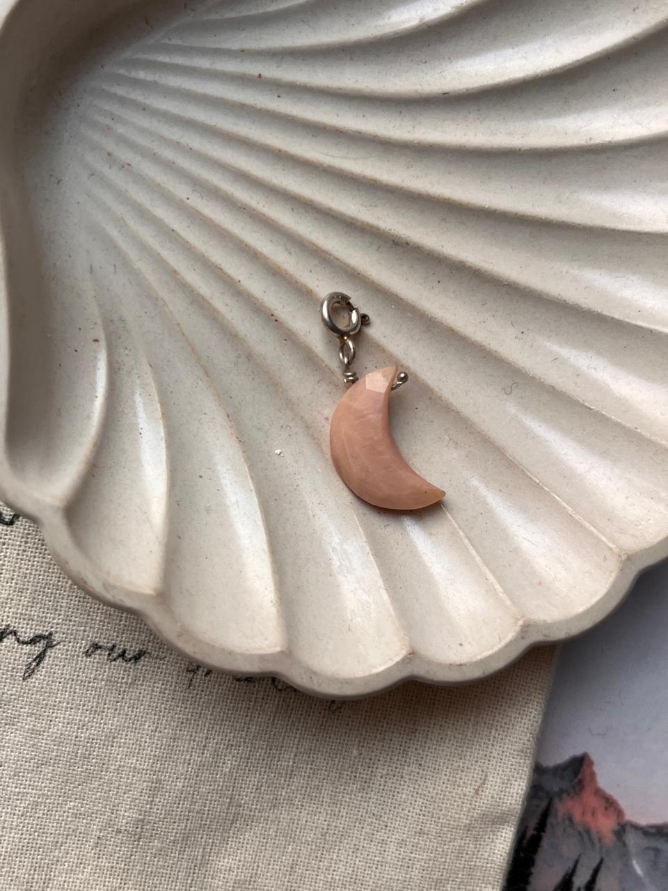 Crescent Moon Pink Opal Crystal Charm for Harmon