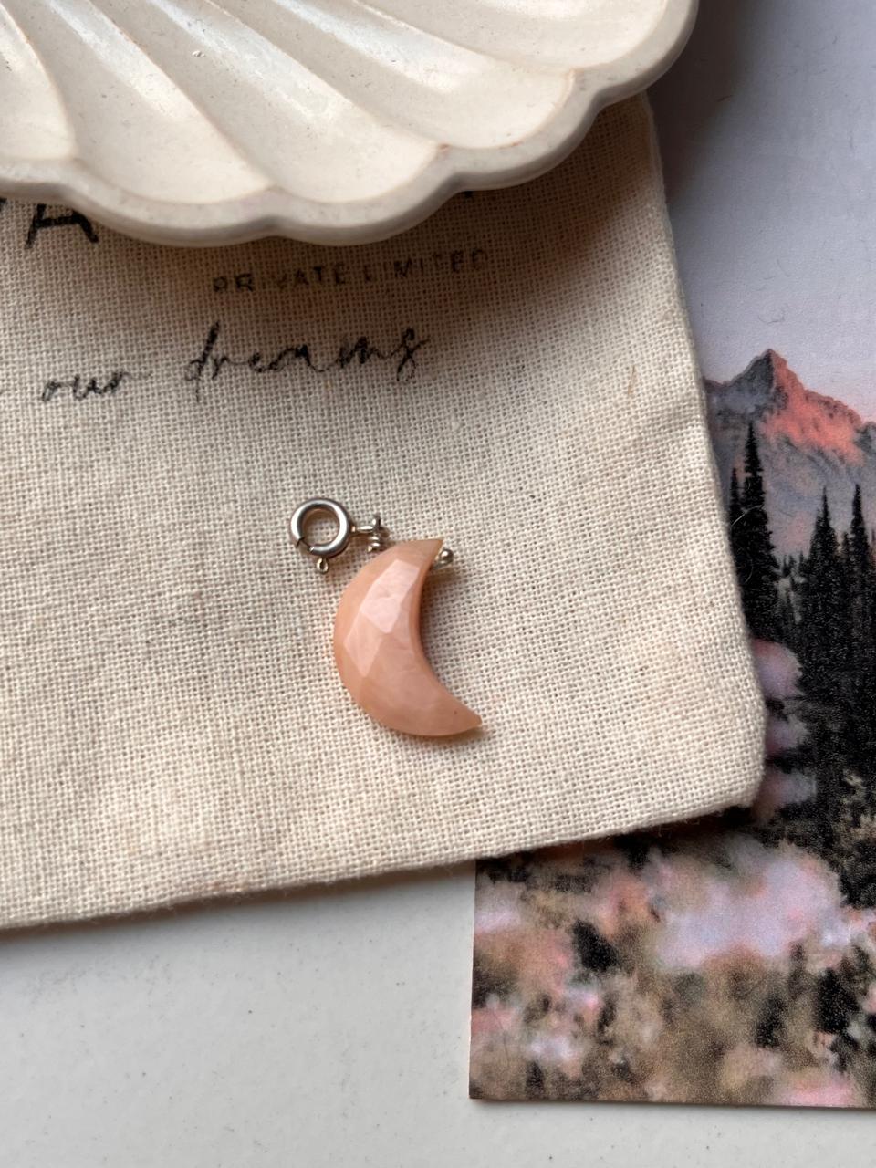 Pink Opal Crescent Moon Gemstone Charm 