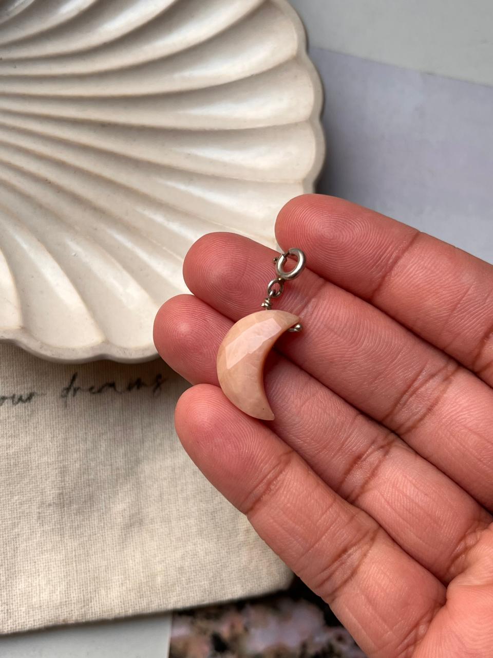 Pink Opal Crescent Moon Charm for Emotional Healing 