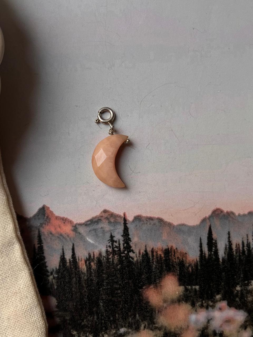 Pink Opal Crescent Moon Charm for Love and Compassion 
