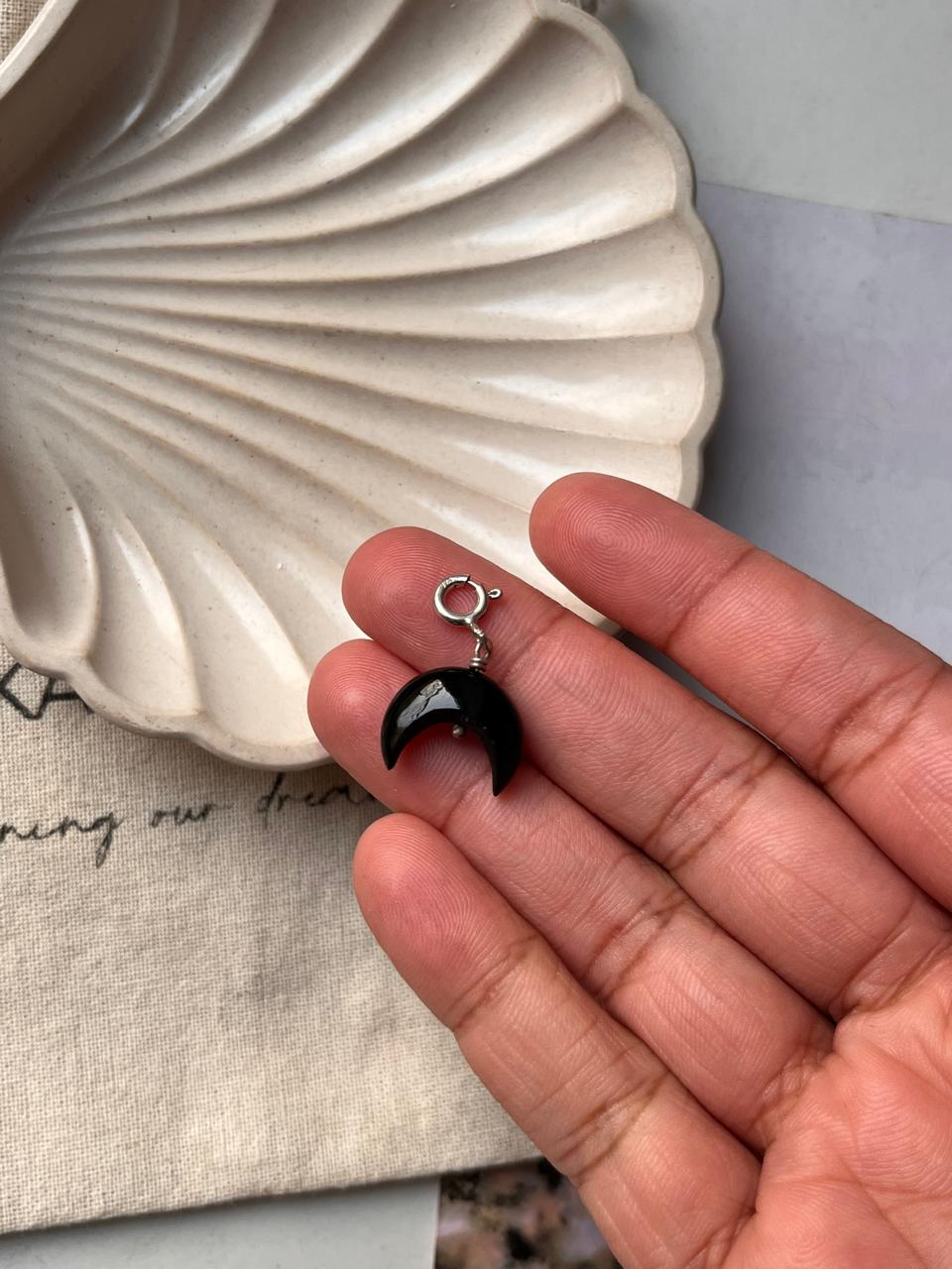 Spiritual Black Onyx Crescent Moon Pendant