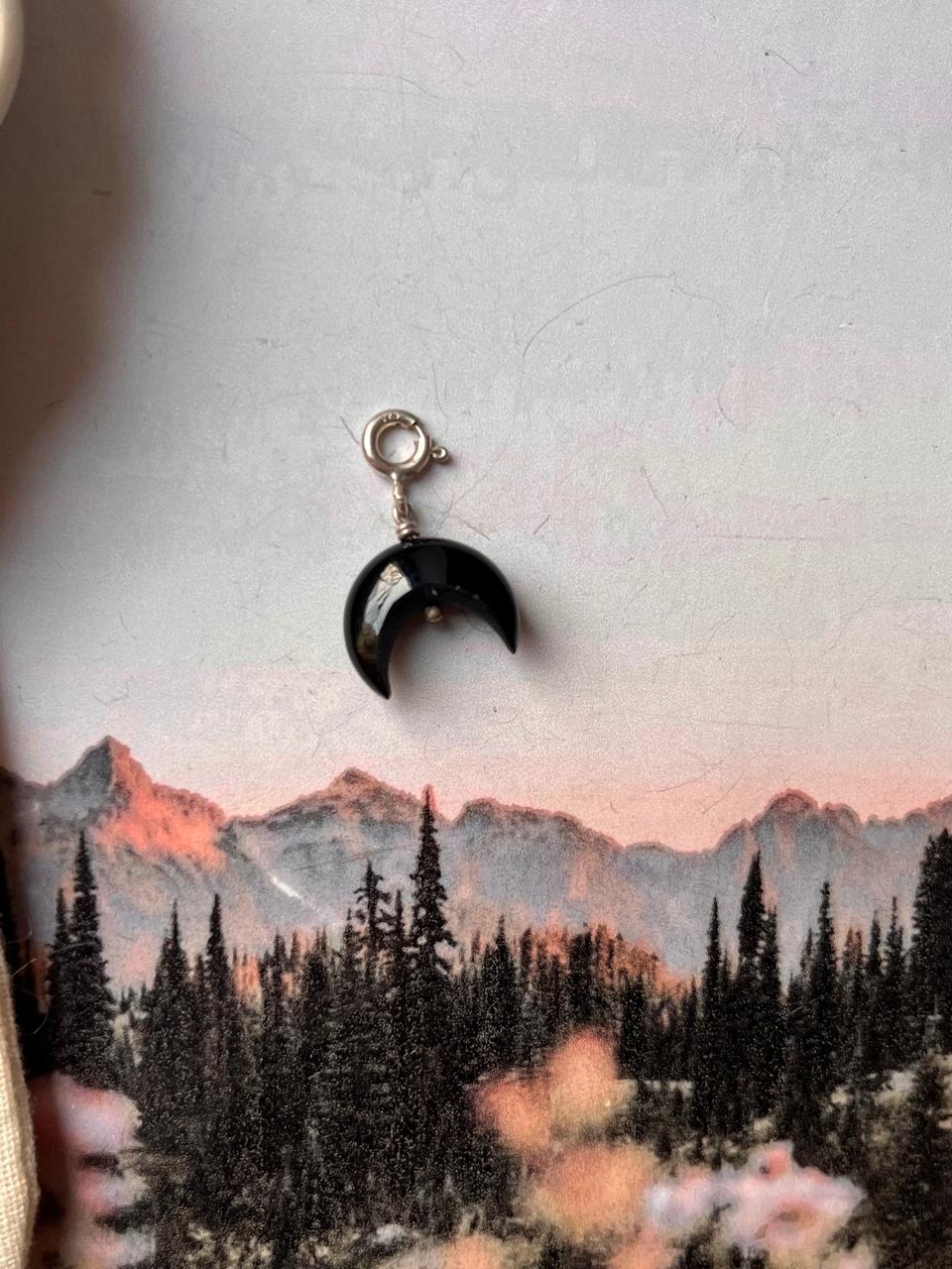 Large Black Onyx Crescent Moon Charm