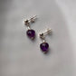Tiny Amethyst Heart and Pearl Silver Crystal Studs