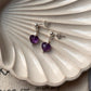 Silver Stud Earrings with Amethyst Heart and Freshwater Pearl
