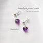 Small Amethyst Heart and Freshwater Pearl Silver Stud Earrings