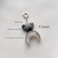 Cosmic Grey Moonstone Crescent Moon with Black Jasper Butterfly Charm