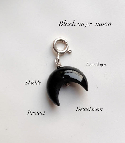 Black Onyx Crescent Moon Crystal Charm