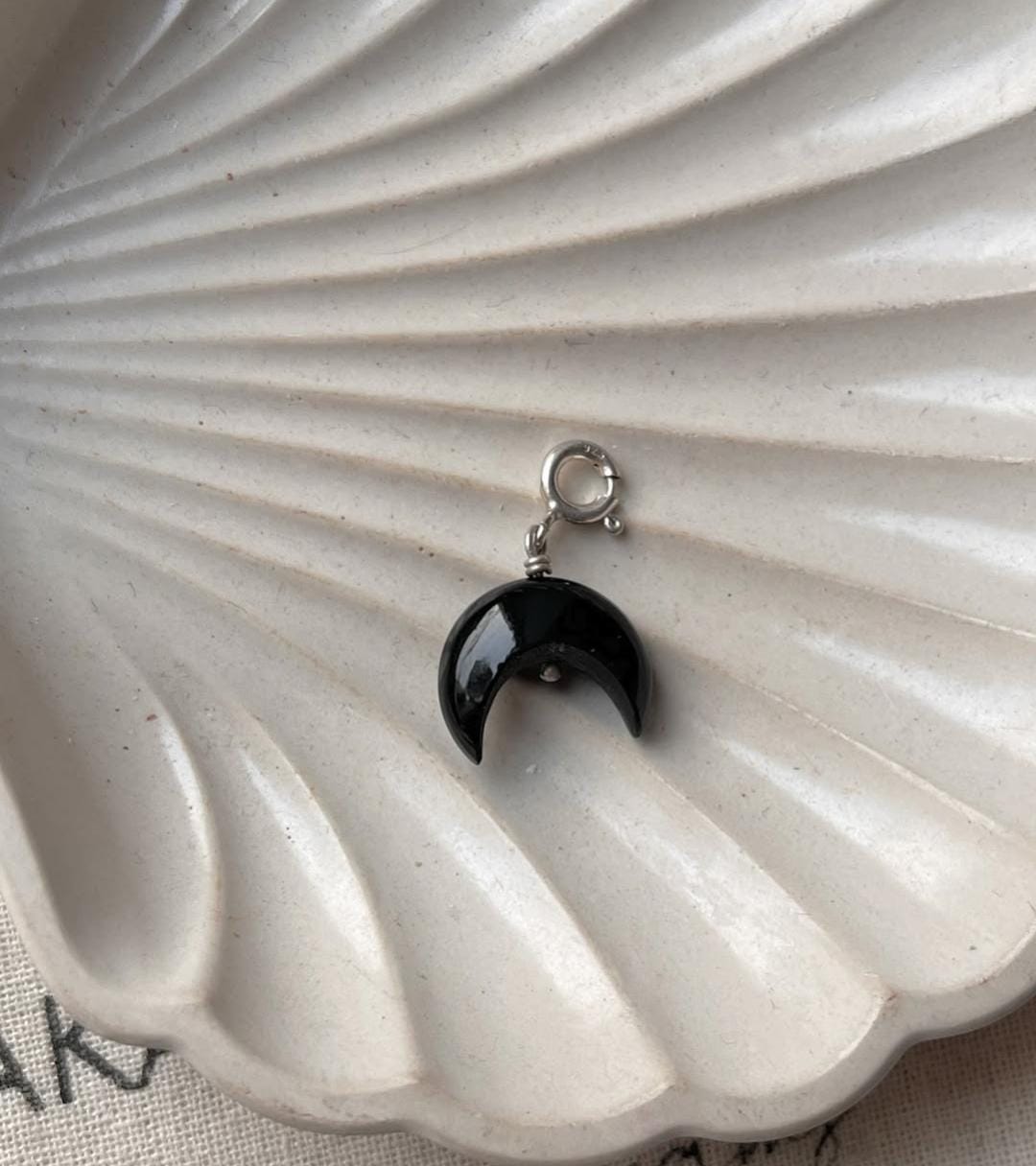 Big Crescent Moon Black Onyx Crystal Charm