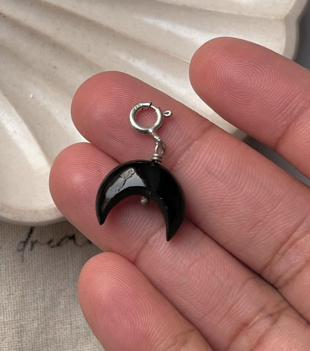 Black Onyx Moon Charm for Protection