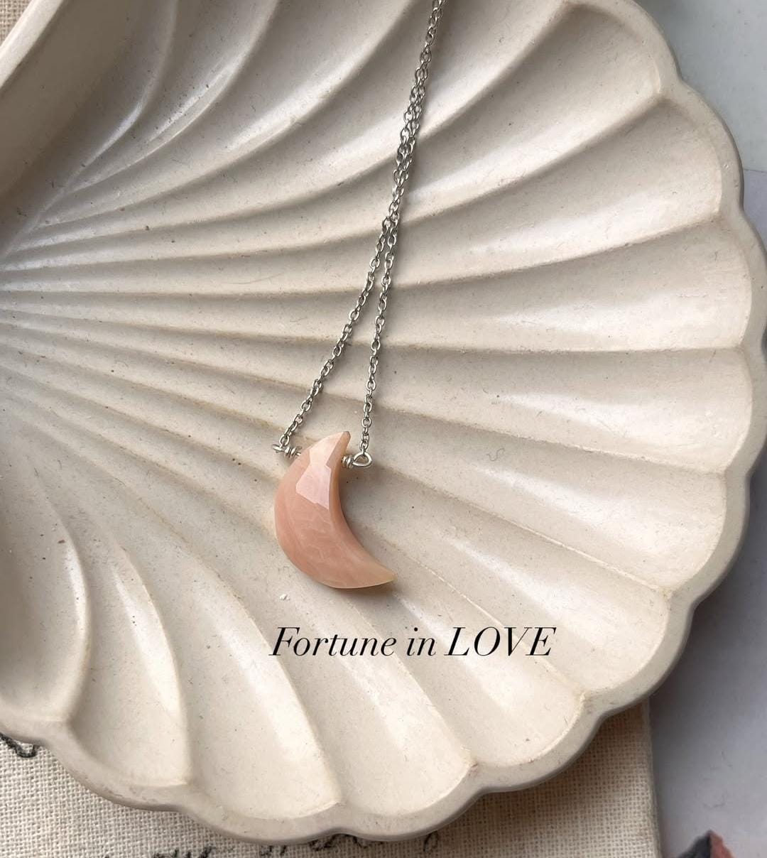 Crescent Moon Necklace with Pink Opal Crystal Pendant