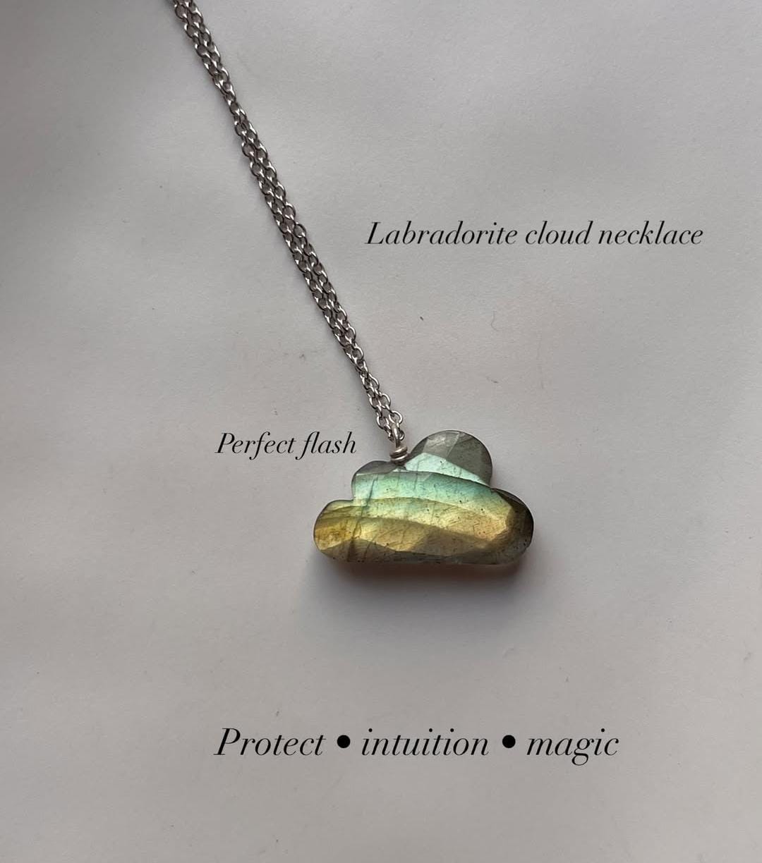 Handcrafted Labradorite Big Cloud Crystal Necklace with Sterling Silver Setting