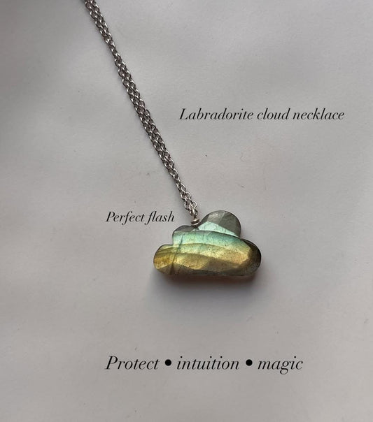 Handcrafted Labradorite Big Cloud Crystal Necklace with Sterling Silver Setting
