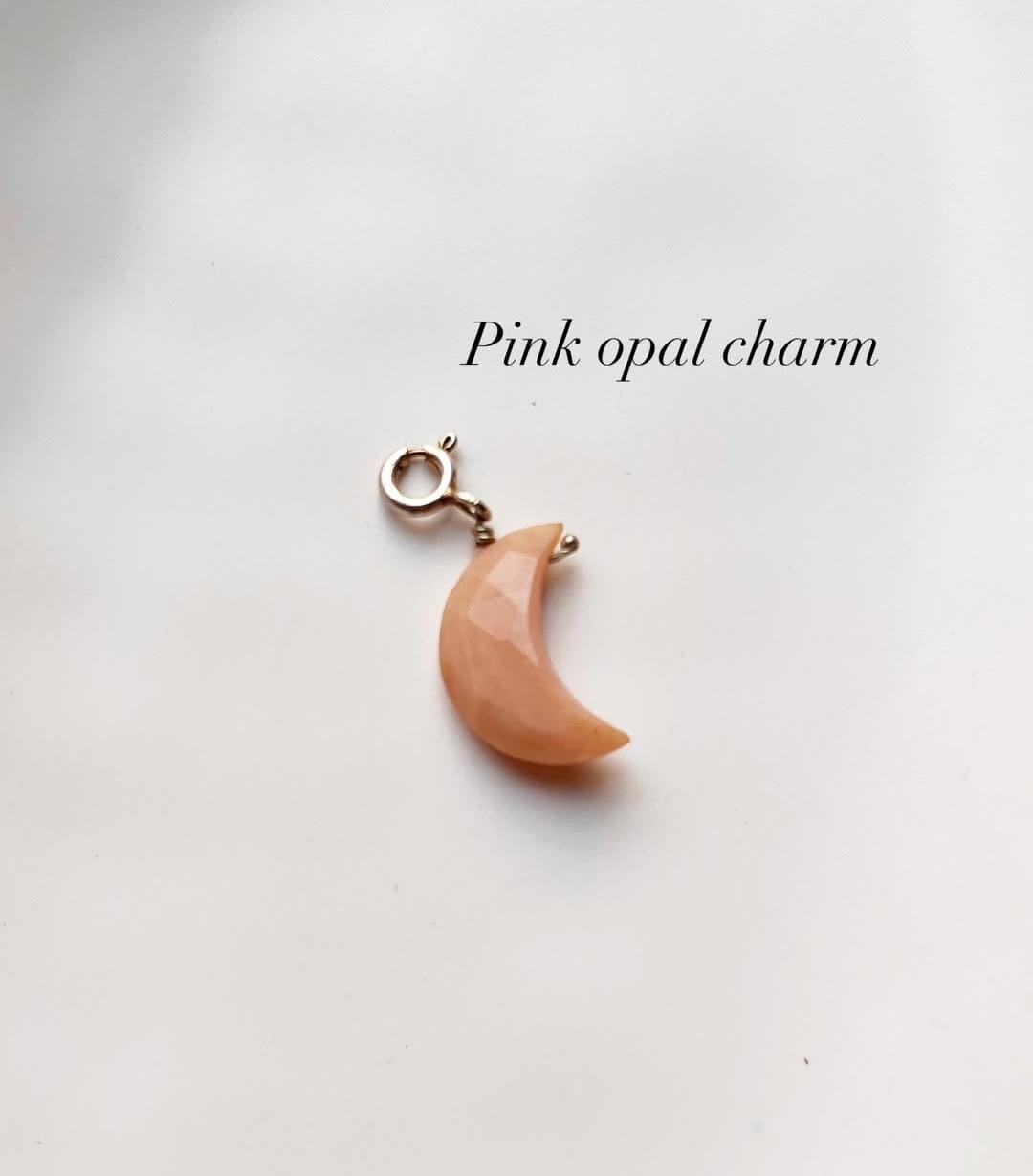 Pink Opal Crescent Moon Crystal Charm