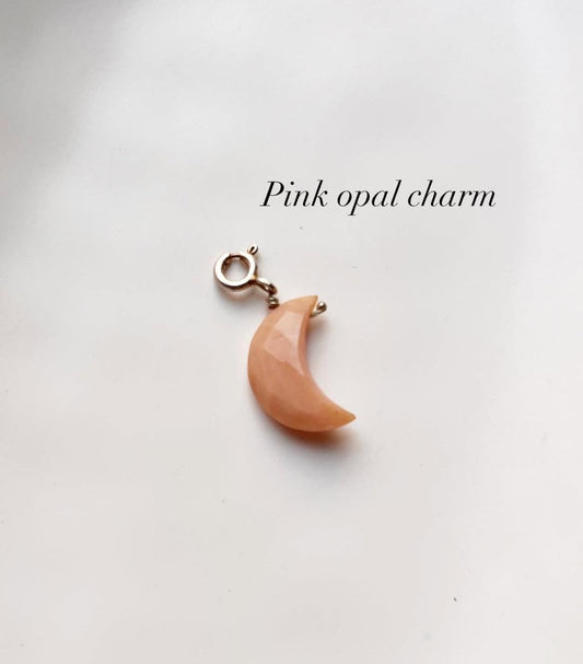 Pink Opal Crescent Moon Crystal Charm