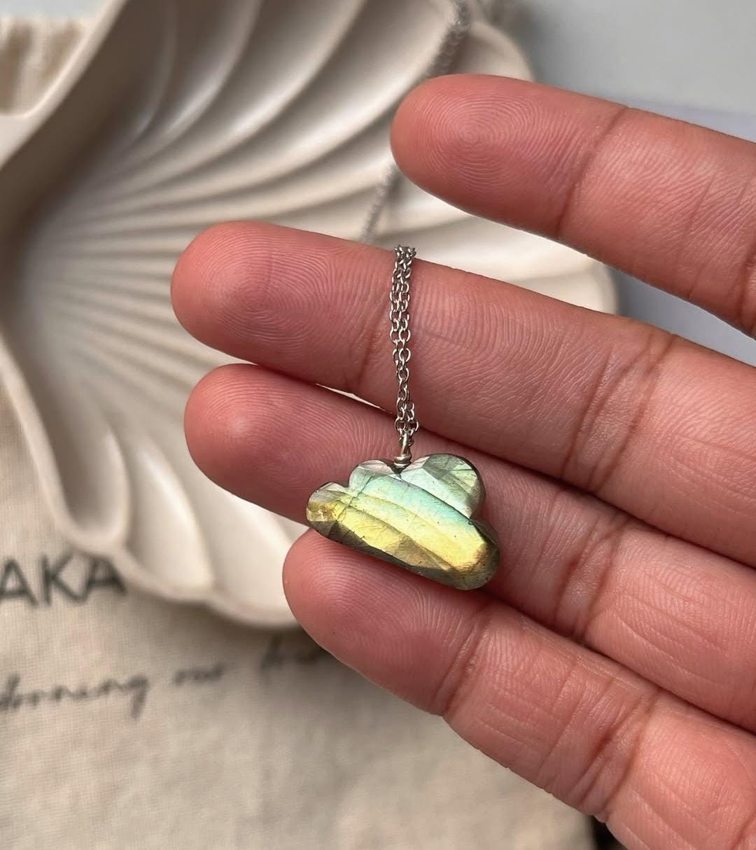 Faceted Labradorite Big Cloud Crystal Necklace - Sterling Silver Gemstone Pendant