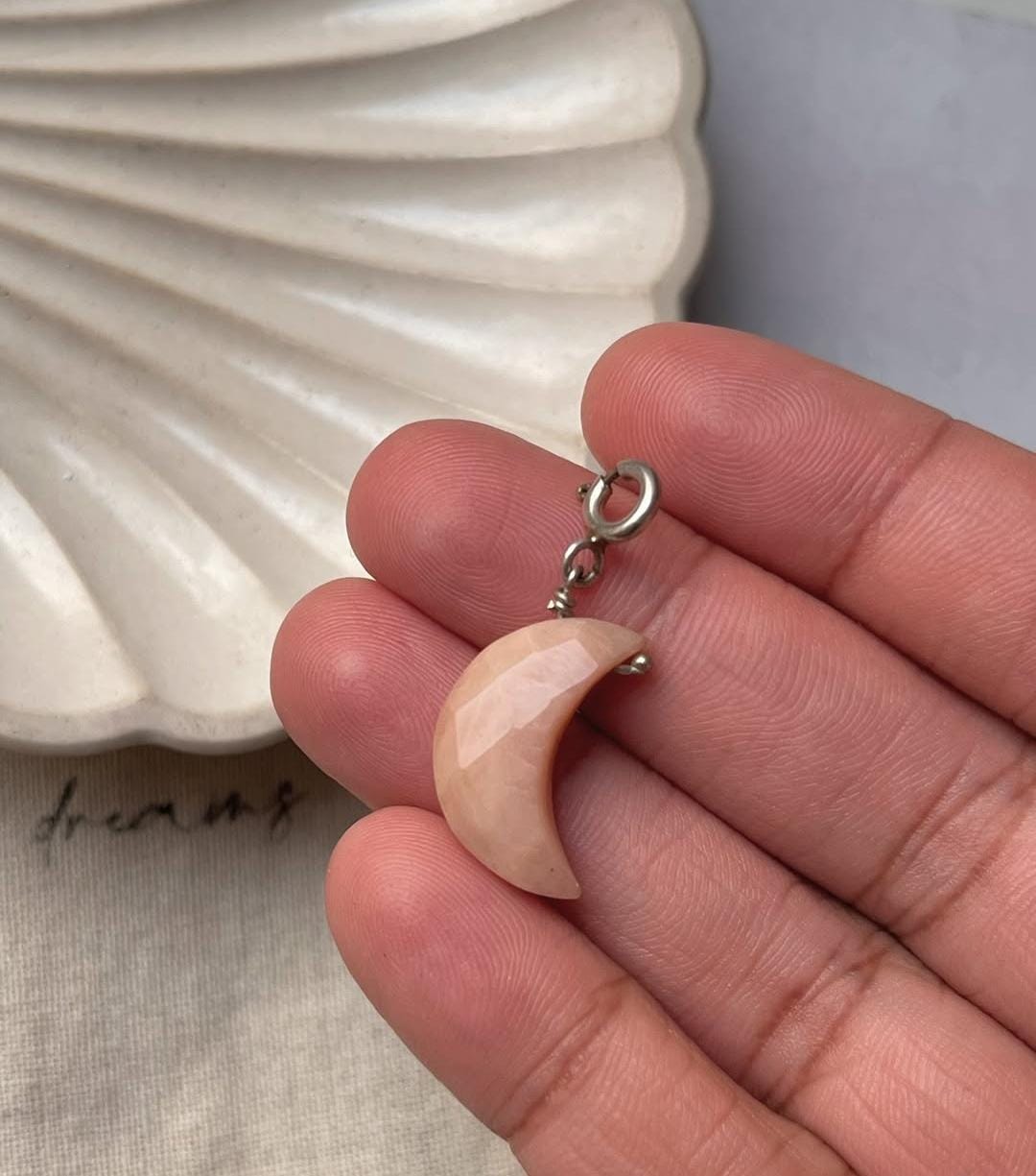Crescent Moon Pink Opal Crystal Pendant 
