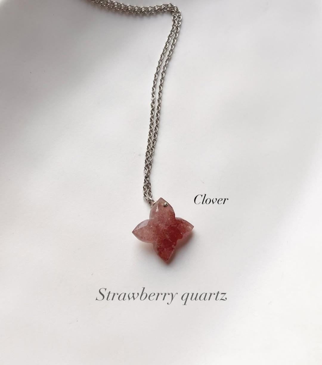 Strawberry Quartz Clover Crystal Necklace