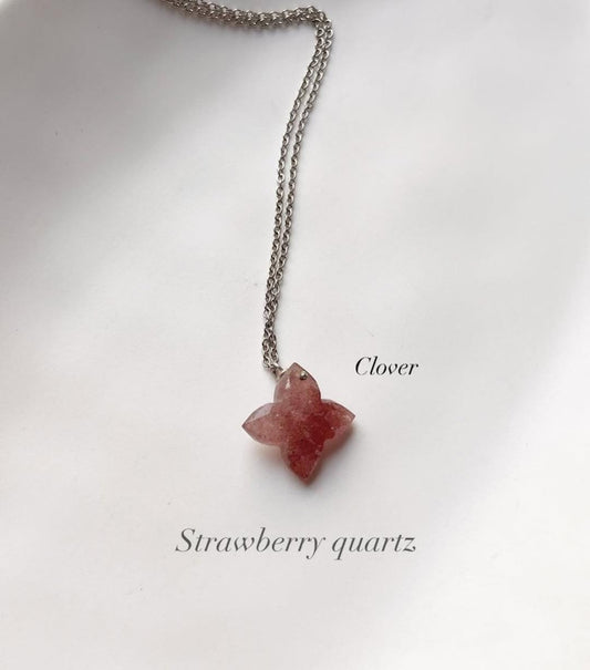 Strawberry Quartz Clover Crystal Necklace
