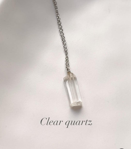 Pencil Shape Clear Quartz Crystal Necklace