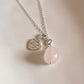 Elegant rose quartz tumble stone pendant with silver setting