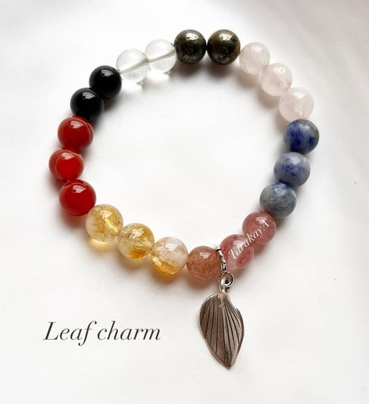 Empowering Sterling Silver Bracelet with Leaf Charm and Positive Message