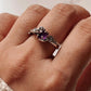 Silver Ring Featuring Amethyst Stone and Forest-Inspired Details