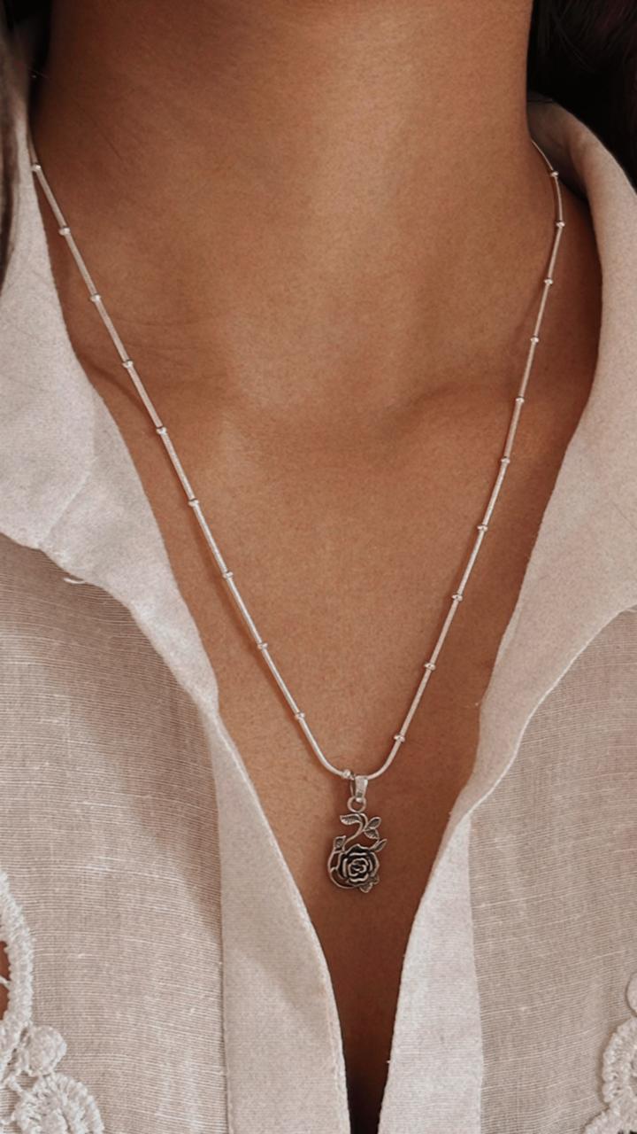 Timeless vintage rose pendant in sterling silver