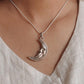 Elegant large crescent moon pendant in sterling silver