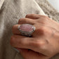 Elegant Rose Quartz Oval Silver Ring with Boho Style