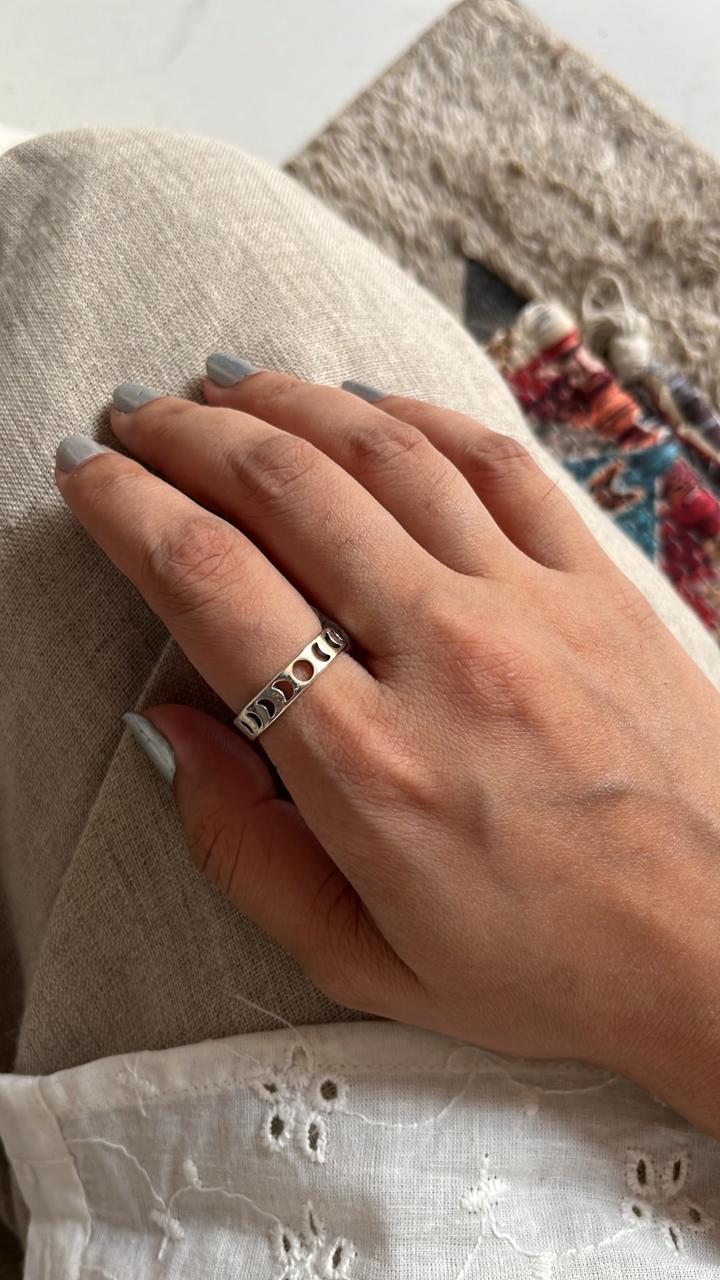 Sterling Silver Moon Phases Band Ring