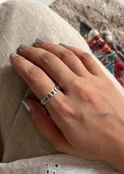 925 Sterling Silver Moon Phases Band Ring