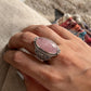Boho-Inspired Oval Rose Quartz Silver Statement Ring